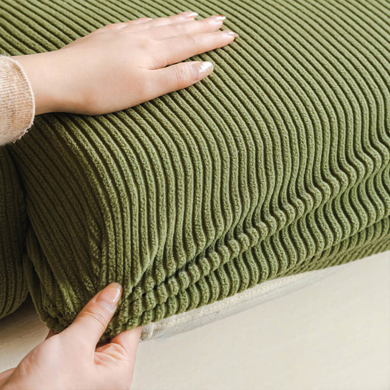 Vertical Stripe Corduroy Anti-Scratch Stretch Full-Cover Couch Cover