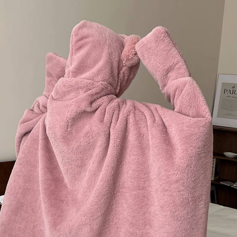 Bear Ear Soft Plush Wearable Hooded Throw Blanket Cape