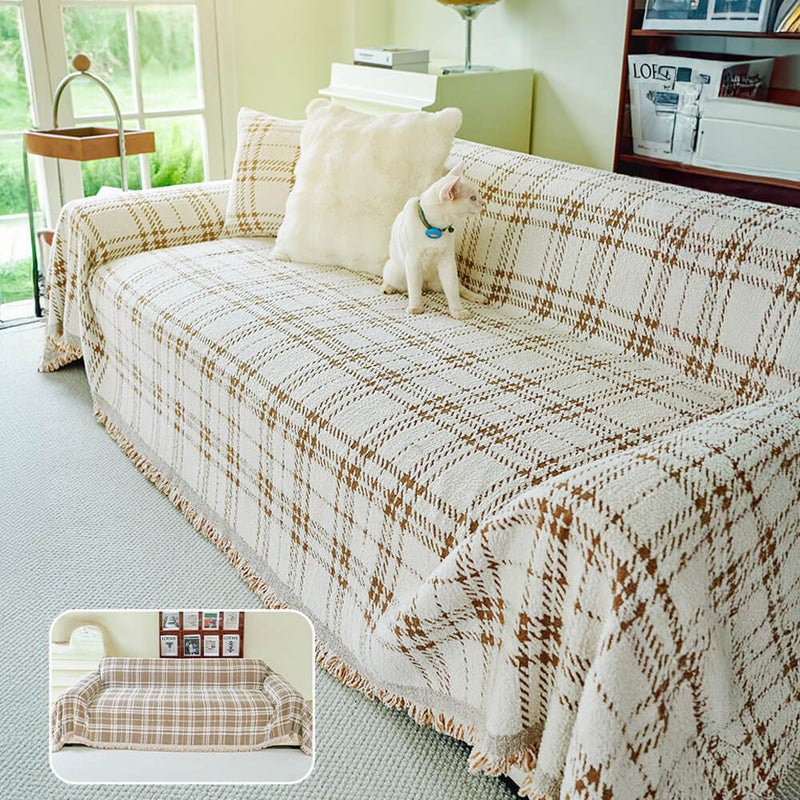 Classic Plaid Reversible Anti-Scratch One-Piece Couch Cover