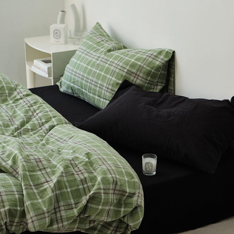 Green Plaid Soft Comfortable Cotton Bed Sheet Set