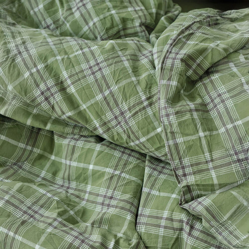 Green Plaid Soft Comfortable Cotton Bed Sheet Set