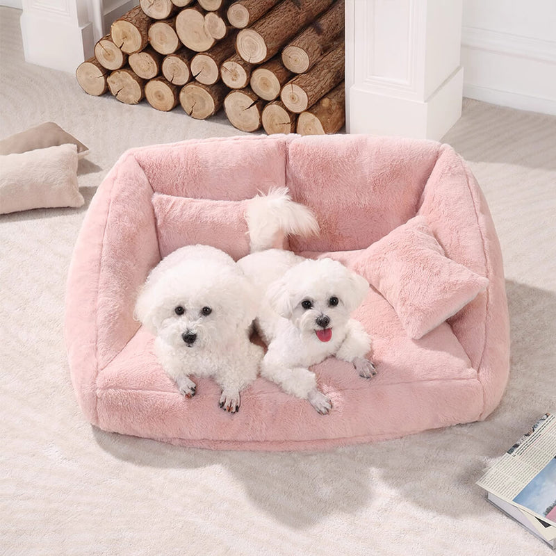 Large Plush Pink Double Dog Sofa Bed with Cushion