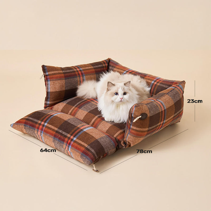 Plaid Expandable Soft Reversible With Horn Button Dog & Cat Bed