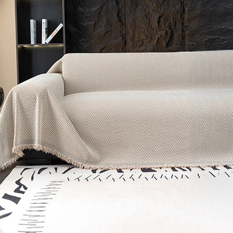 Premium Herringbone Chenille Fringe Full Coverage Couch Cover