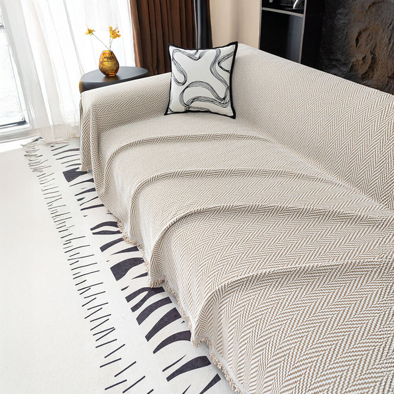 Premium Herringbone Chenille Fringe Full Coverage Couch Cover