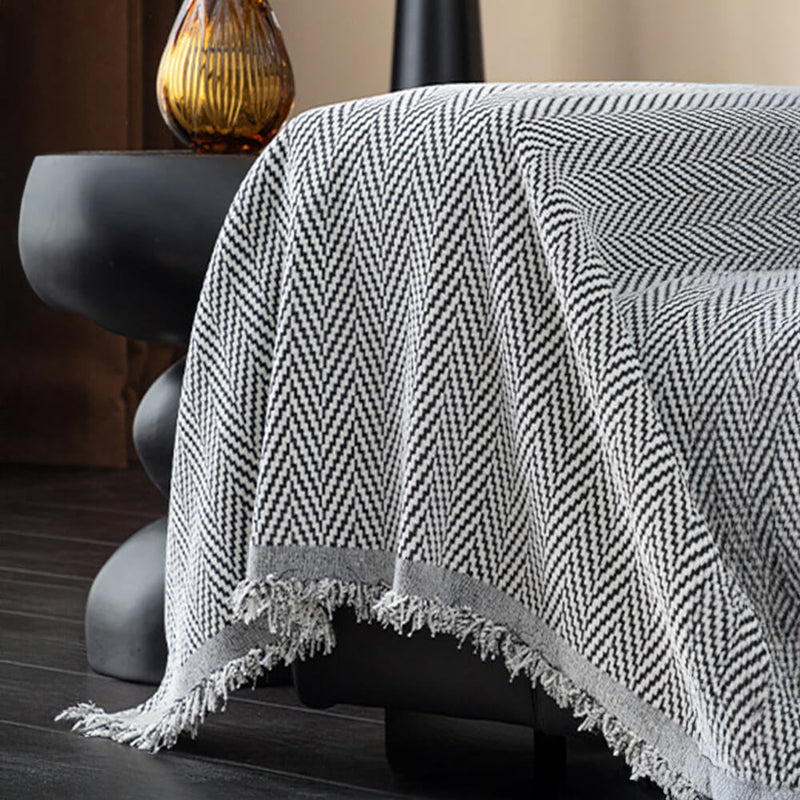 Premium Herringbone Chenille Fringe Full Coverage Couch Cover