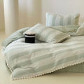 Princess Striped Textured Faux Rabbit Fur Bed Sheet Set