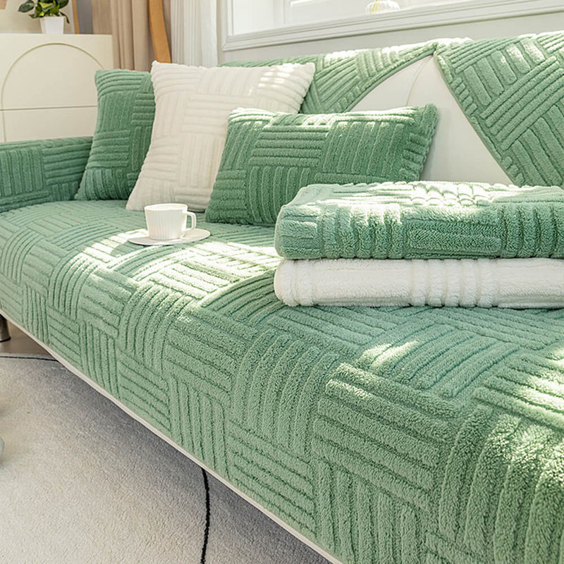 Striped Textured Plush Non-slip Couch Cover