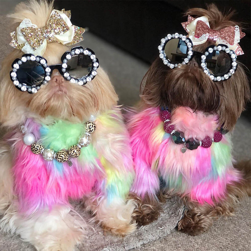 Stylish Colorful Faux Fur Fluffy Rainbow Dog Coat