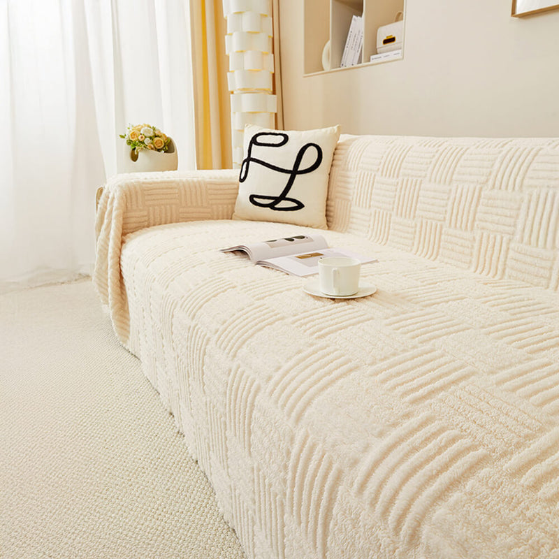 Irregular Checkerboard Striped Puff Velvet Couch Cover