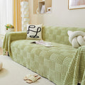 Irregular Checkerboard Striped Puff Velvet Couch Cover