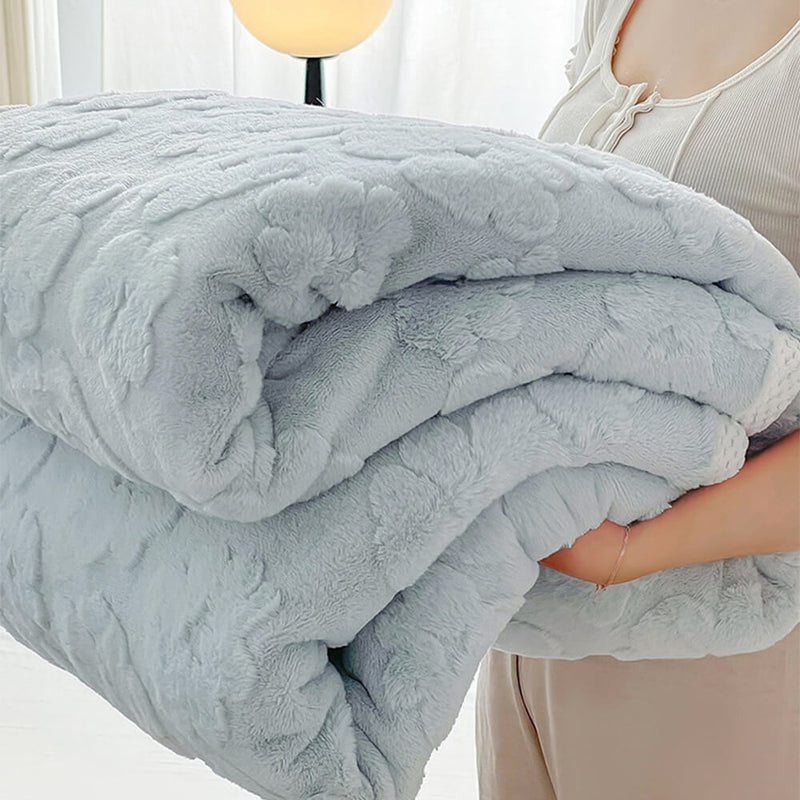 Luxury Faux Rabbit Fur Soft Breathable Embossed Blanket