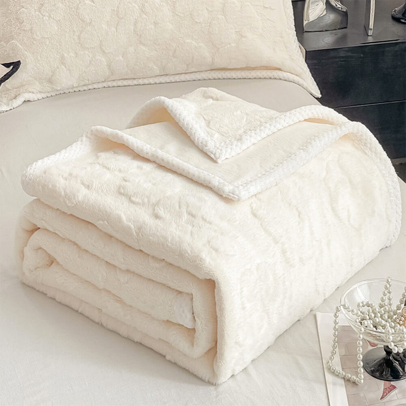 Luxury Faux Rabbit Fur Soft Breathable Embossed Blanket