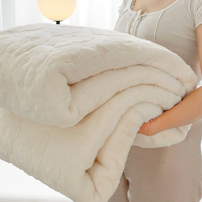 Luxury Faux Rabbit Fur Soft Breathable Embossed Blanket