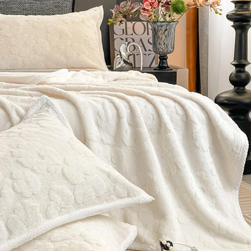 Luxury Faux Rabbit Fur Soft Breathable Embossed Blanket