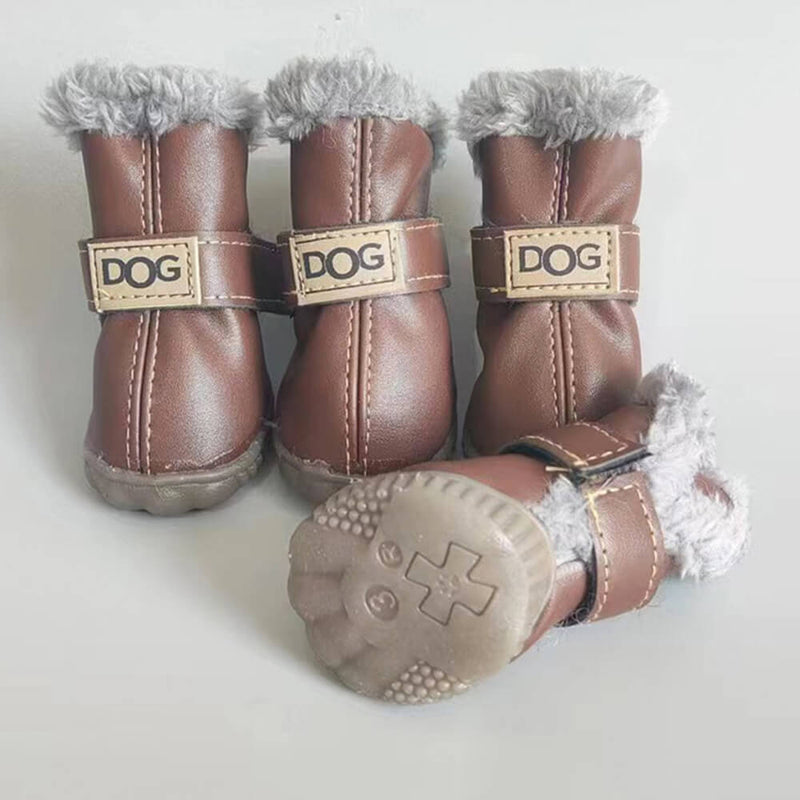 PU Leather Waterproof Anti-Slip Plush Lined Dog Boots