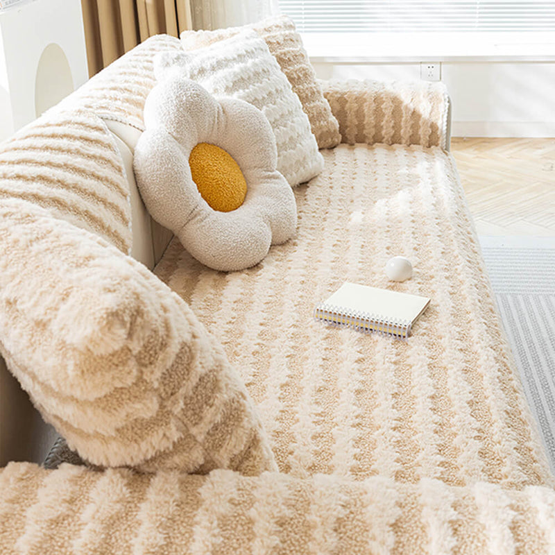 Textured Rabbit Plush Thick Warm Non-Slip Couch Cover